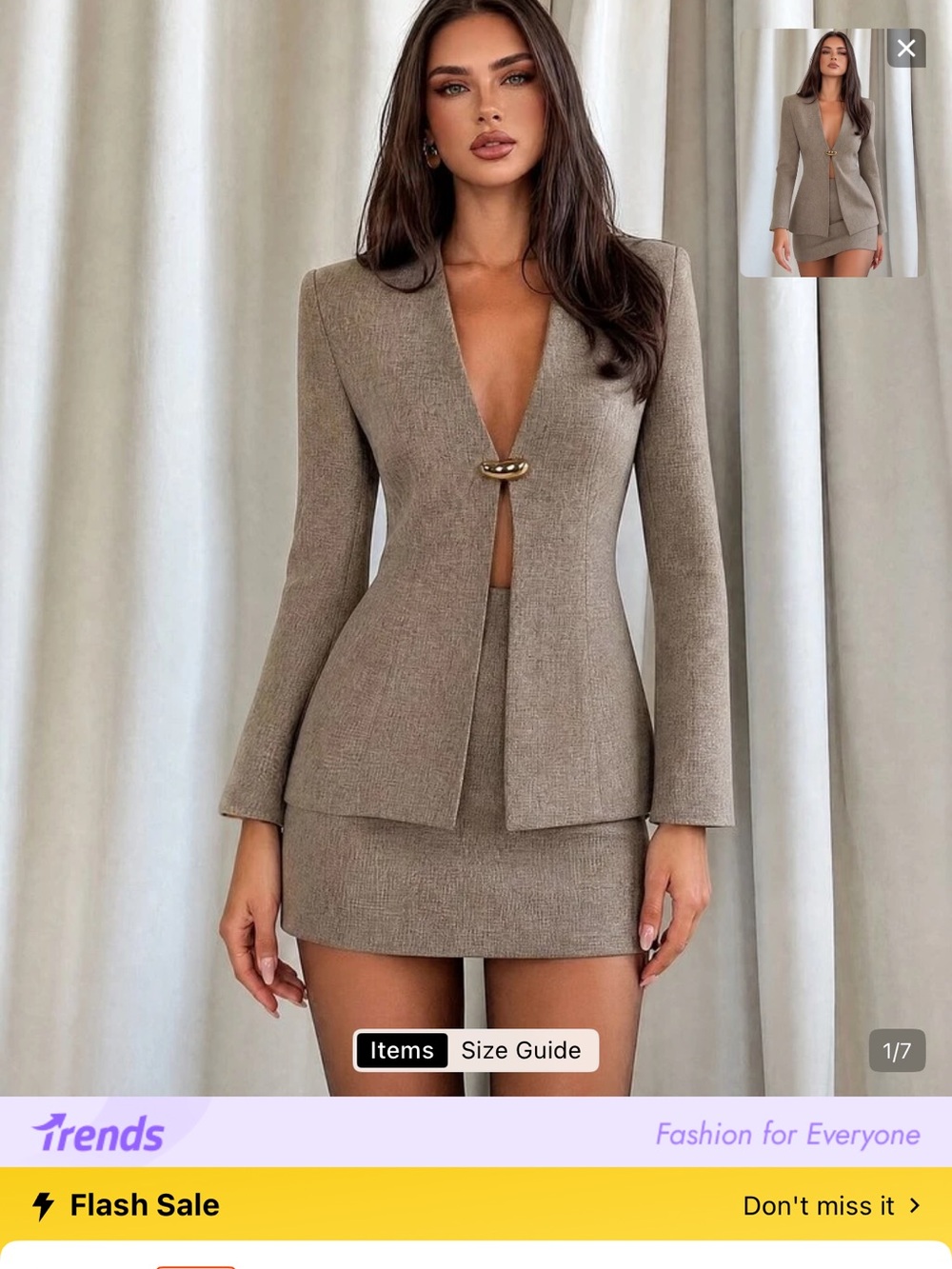 Taupe Women's Tailored Blazer Jacket with Decorative Clasp